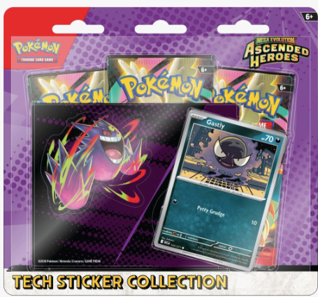 Pokémon TCG Ascended Heroes Tech Sticker Collection with a Gastly promo card and Mega Gengar stickers